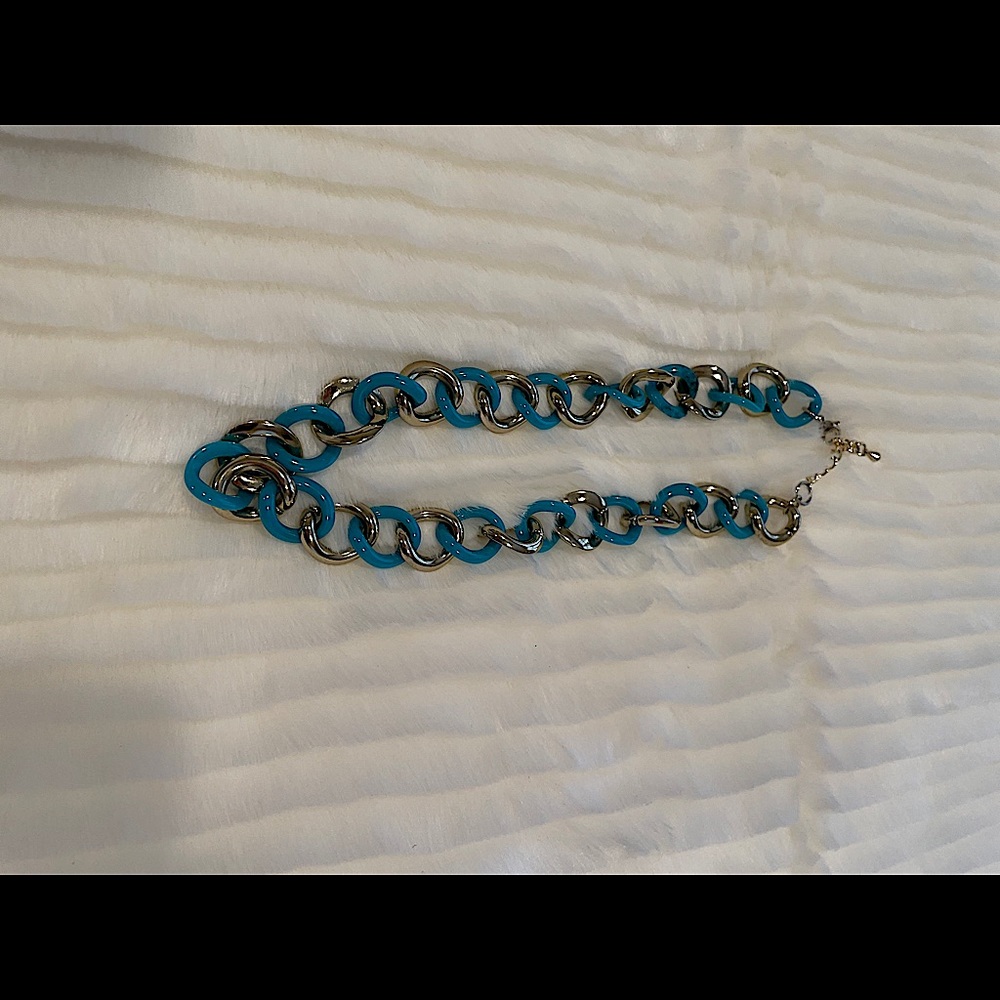 Chunky Chain necklace - teal blue and gold